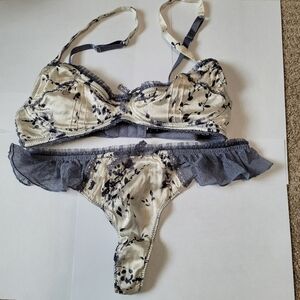 indigo white floral silk lingerie set